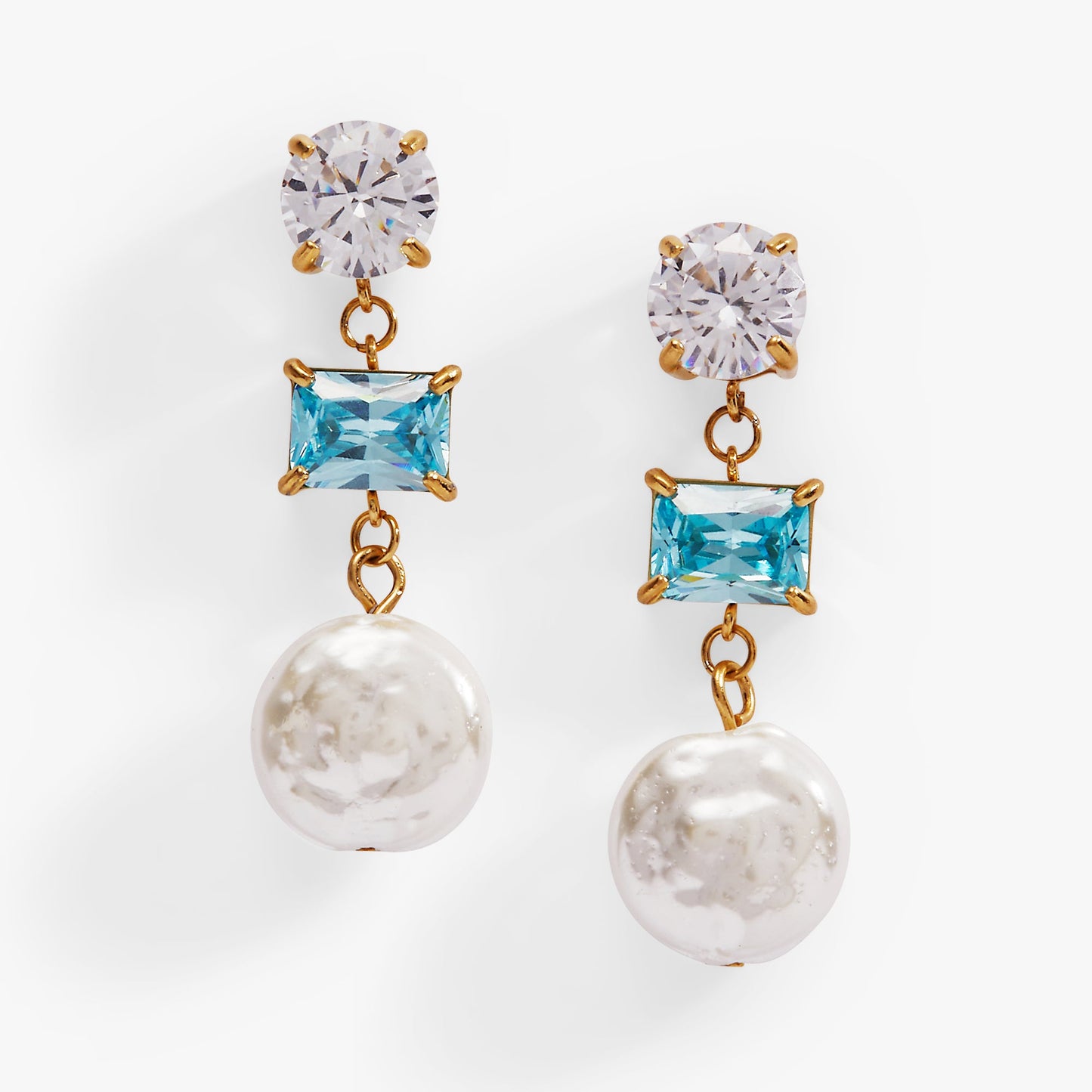 Coin Pearl Triple Drop Earring Stainless Steel Gold