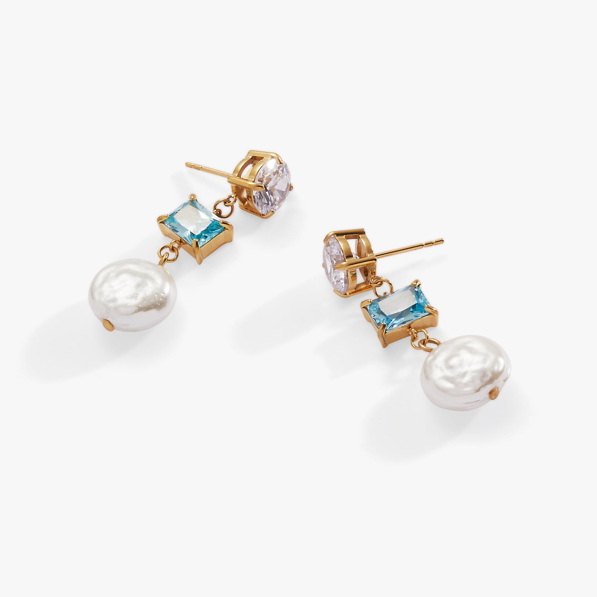 Coin Pearl Triple Drop Earring Stainless Steel Gold