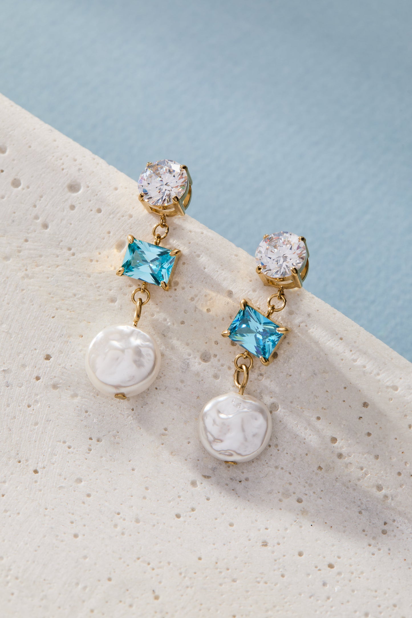 Coin Pearl Triple Drop Earring Stainless Steel Gold