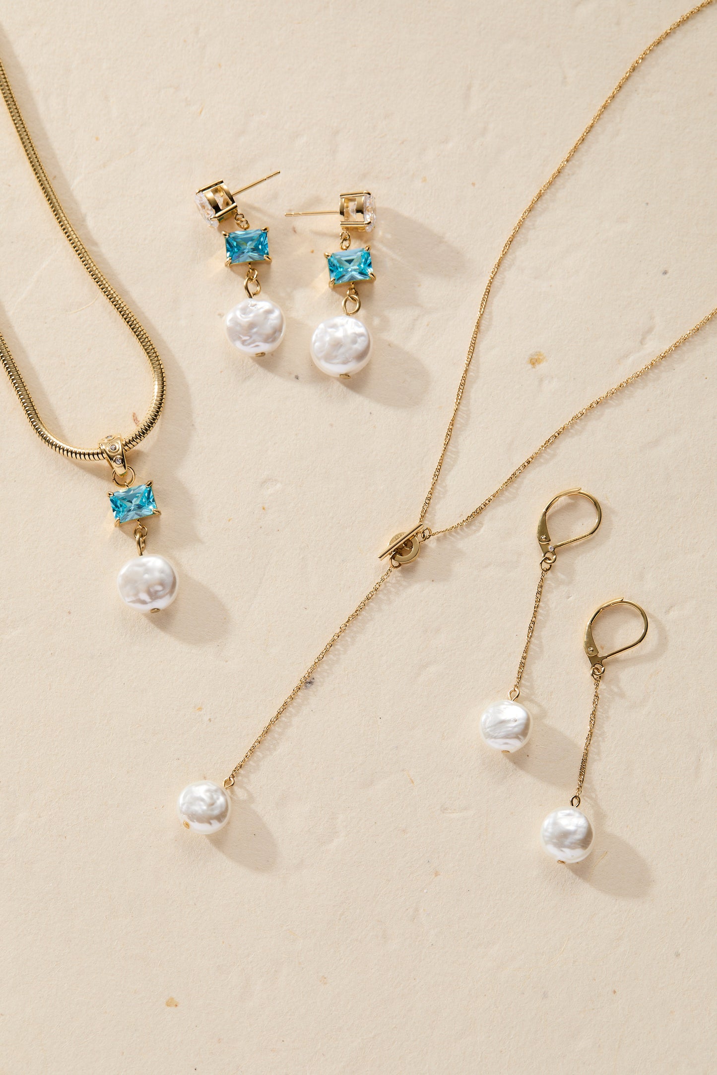 Coin Pearl Triple Drop Earring Stainless Steel Gold