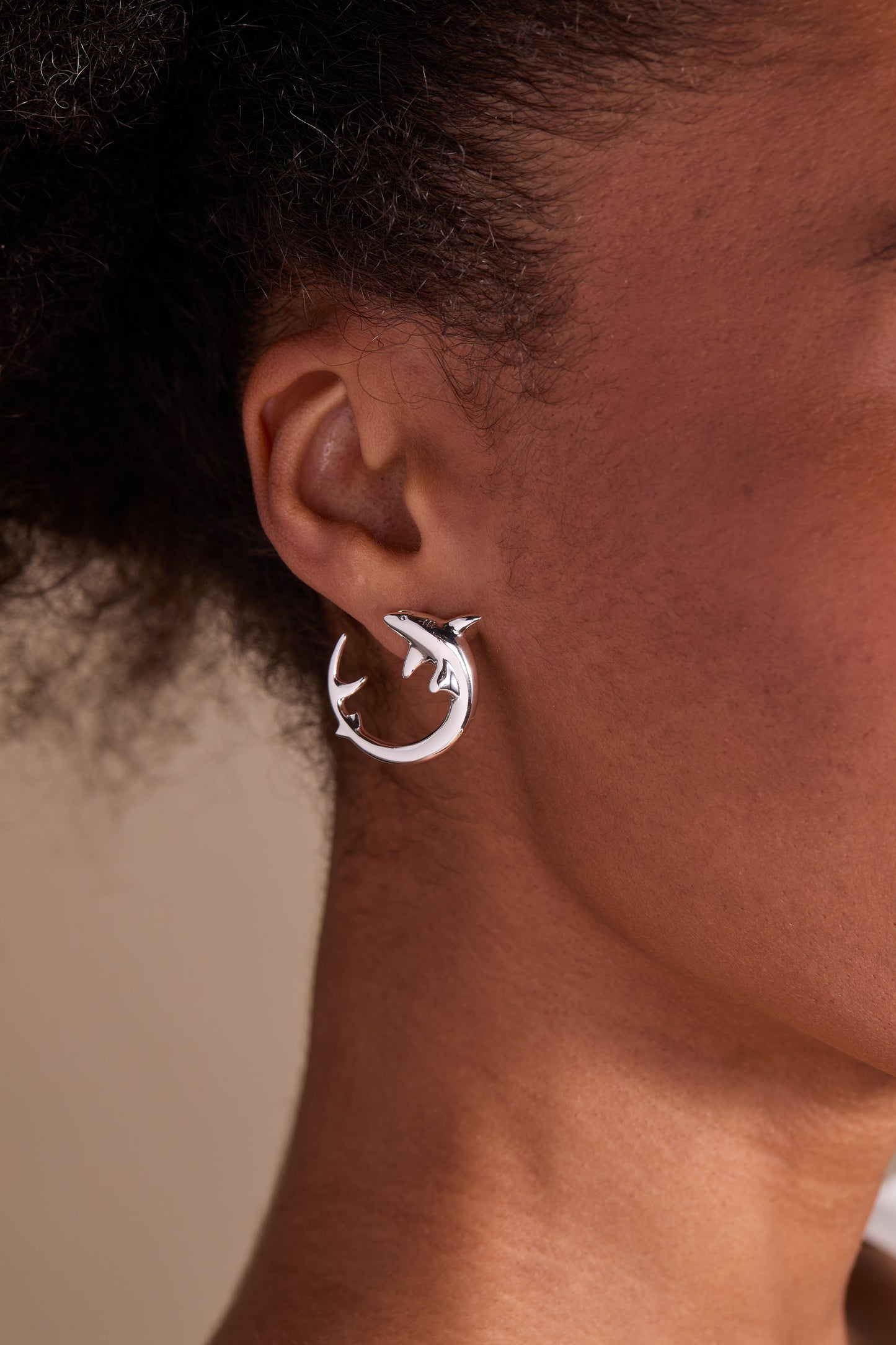Shark Hoop Earring Silver
