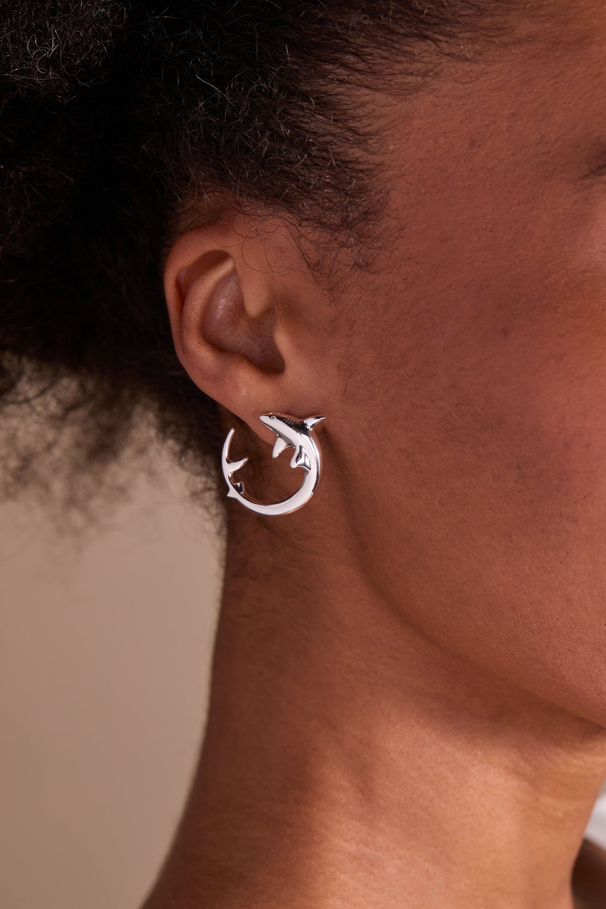 Shark Hoop Earring Silver