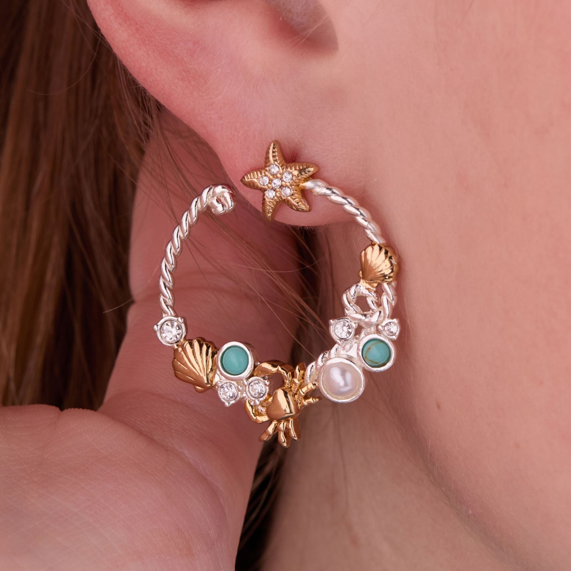 Whimsical Seaside Rope Hoop Earring Two Tone - Stainless Steel