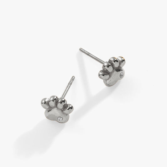 Paw Print Mini Stud Earrings Stainless Steel Silver