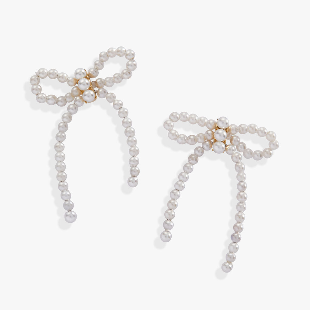 Mother of Pearl Bow Earrings Stainless Steel Gold