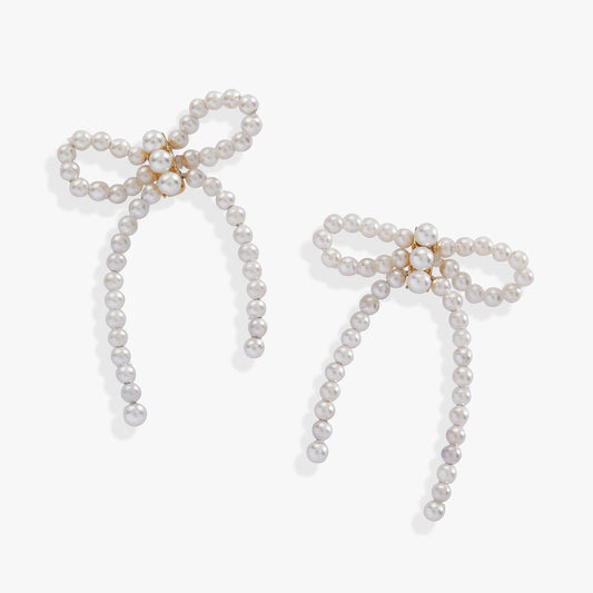 Mother of Pearl Bow Earrings Stainless Steel Gold