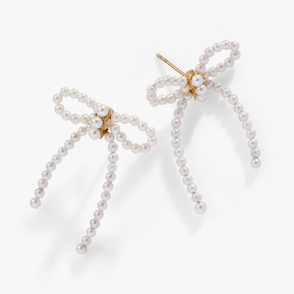 Mother of Pearl Bow Earrings Stainless Steel Gold