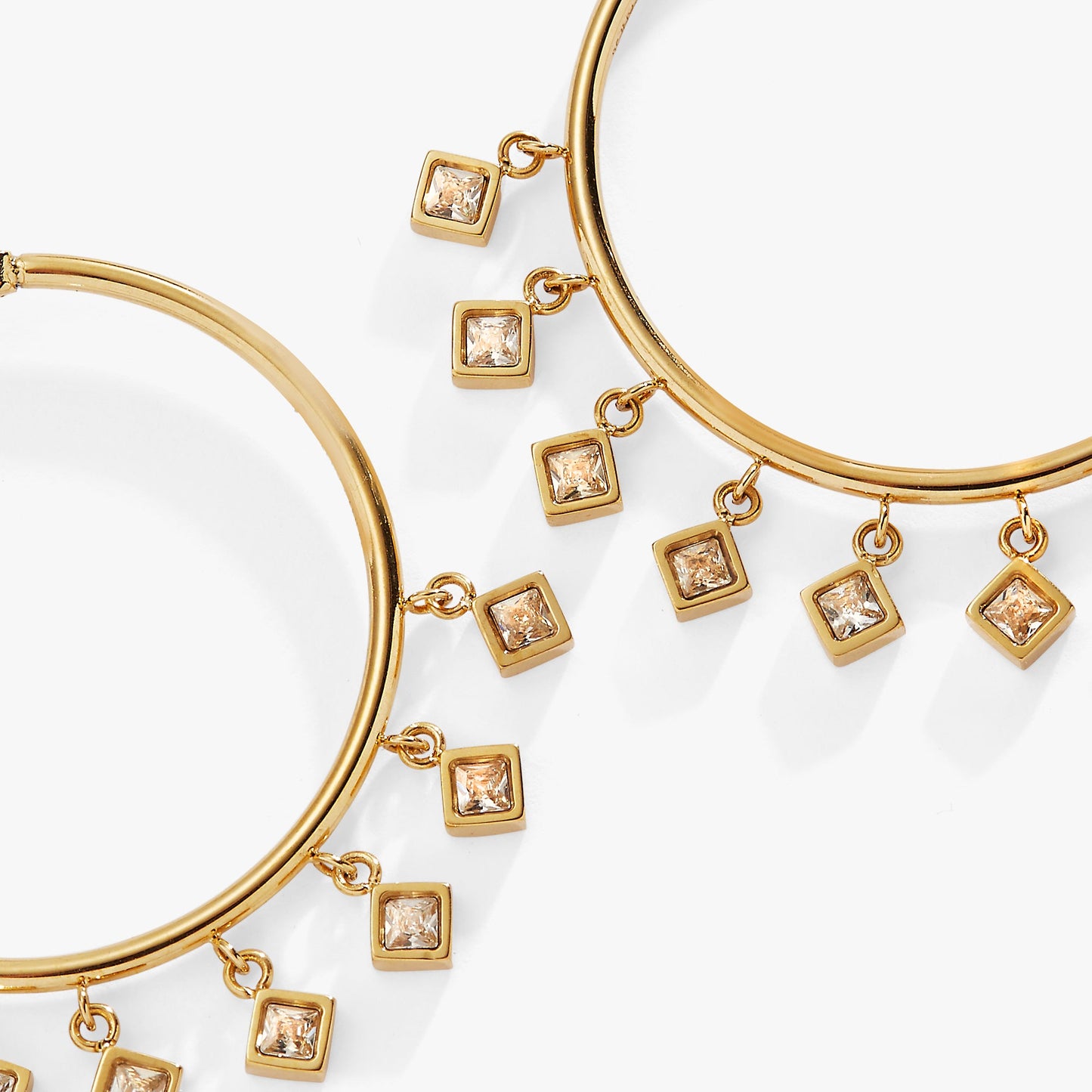 Princess Cut Stone Hoops Stainless Steel Gold