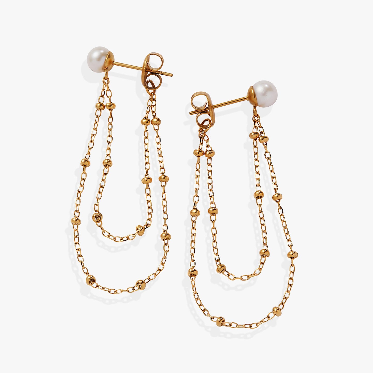 Freshwater Pearl Front-and-Back Earrings Stainless Steel Gold