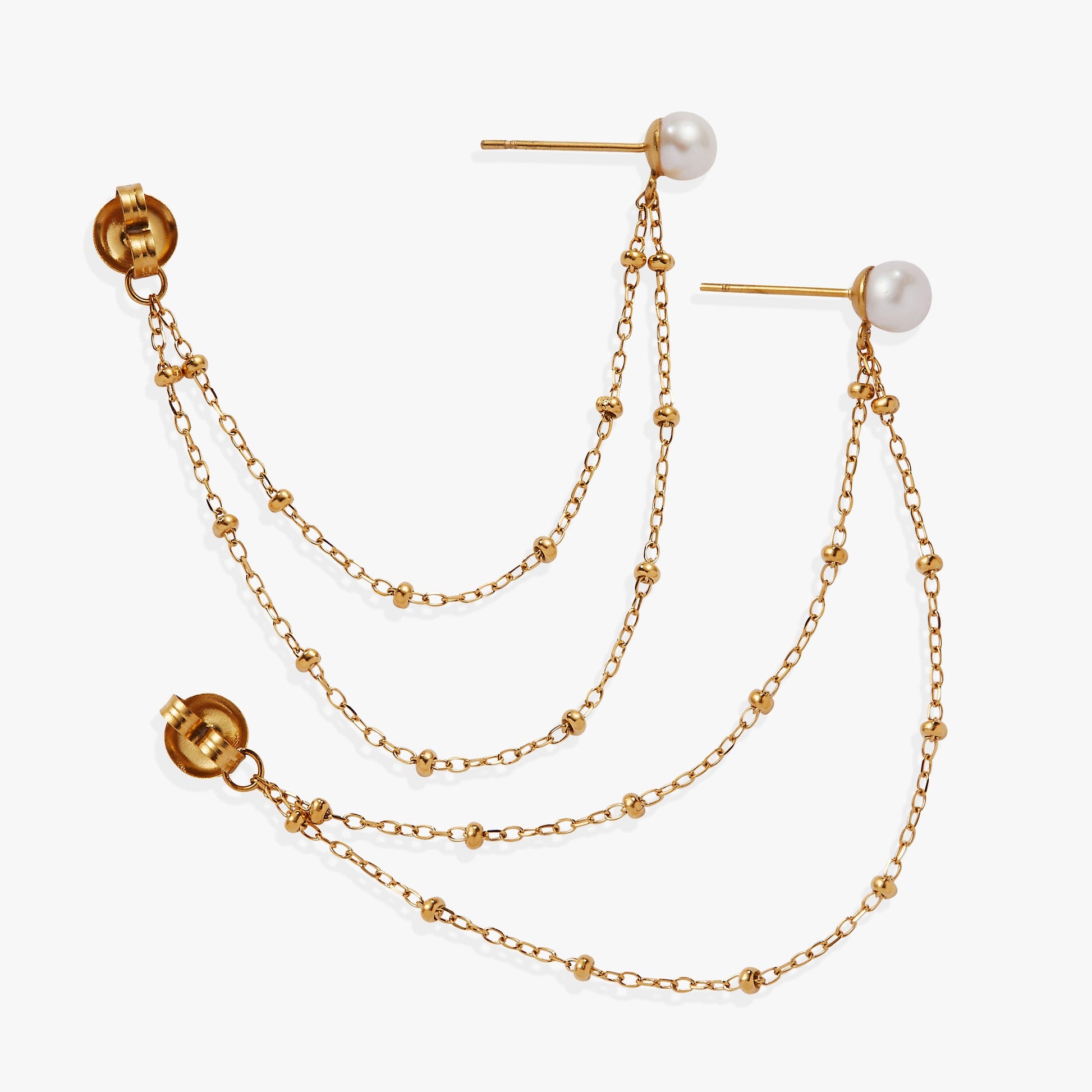 Freshwater Pearl Front-and-Back Earrings Stainless Steel Gold