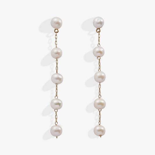 Freshwater Pearl Drop Earrings Stainless Steel Gold
