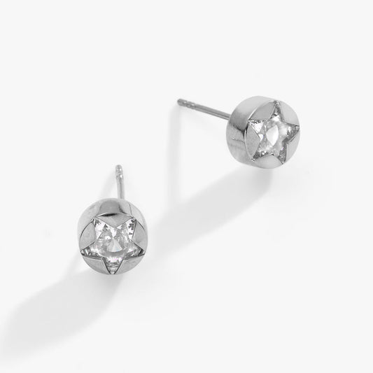 Crystal Star Mini Stud Earrings Stainless Steel Silver
