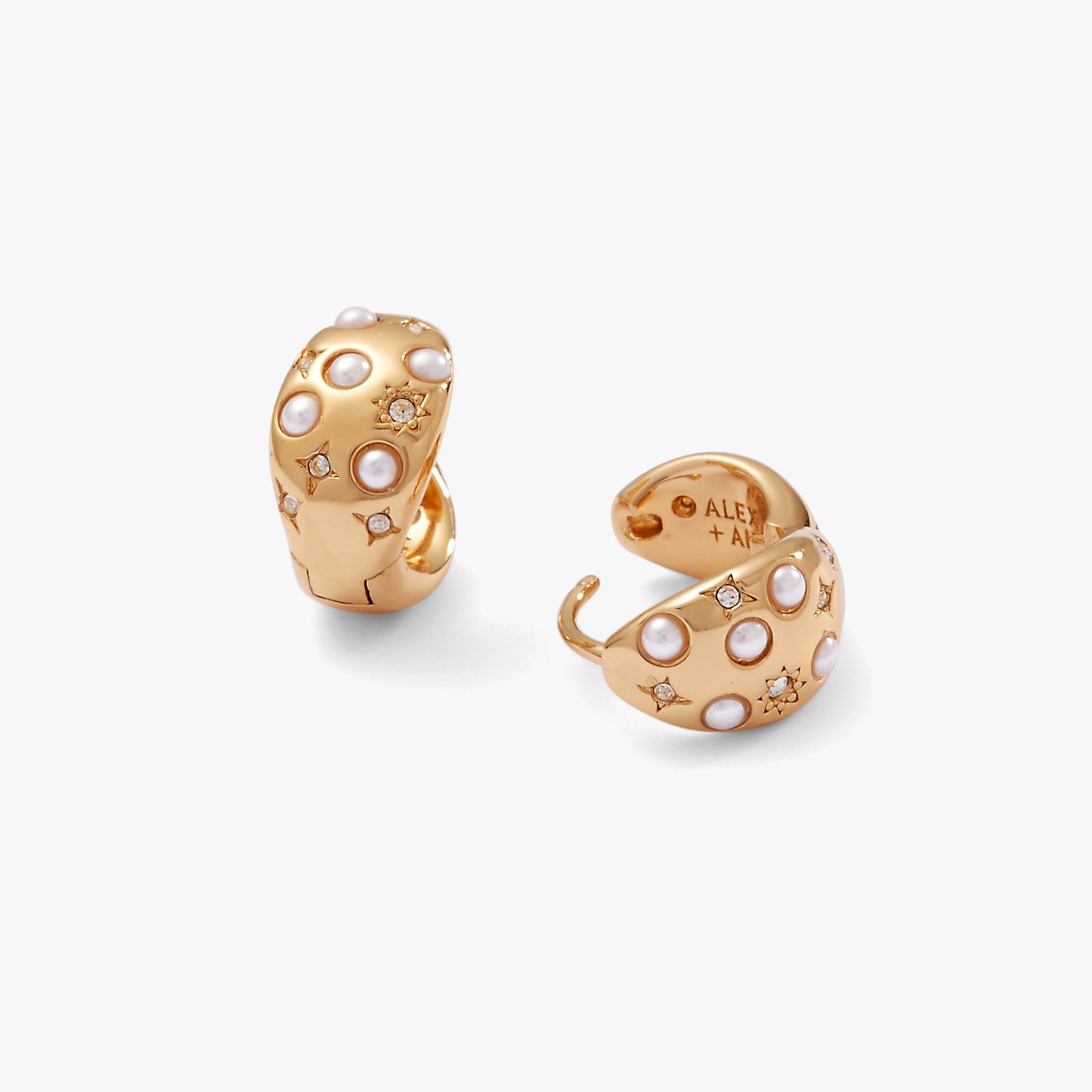 Pearl and Crystal Huggie Hoop Earrings Gold