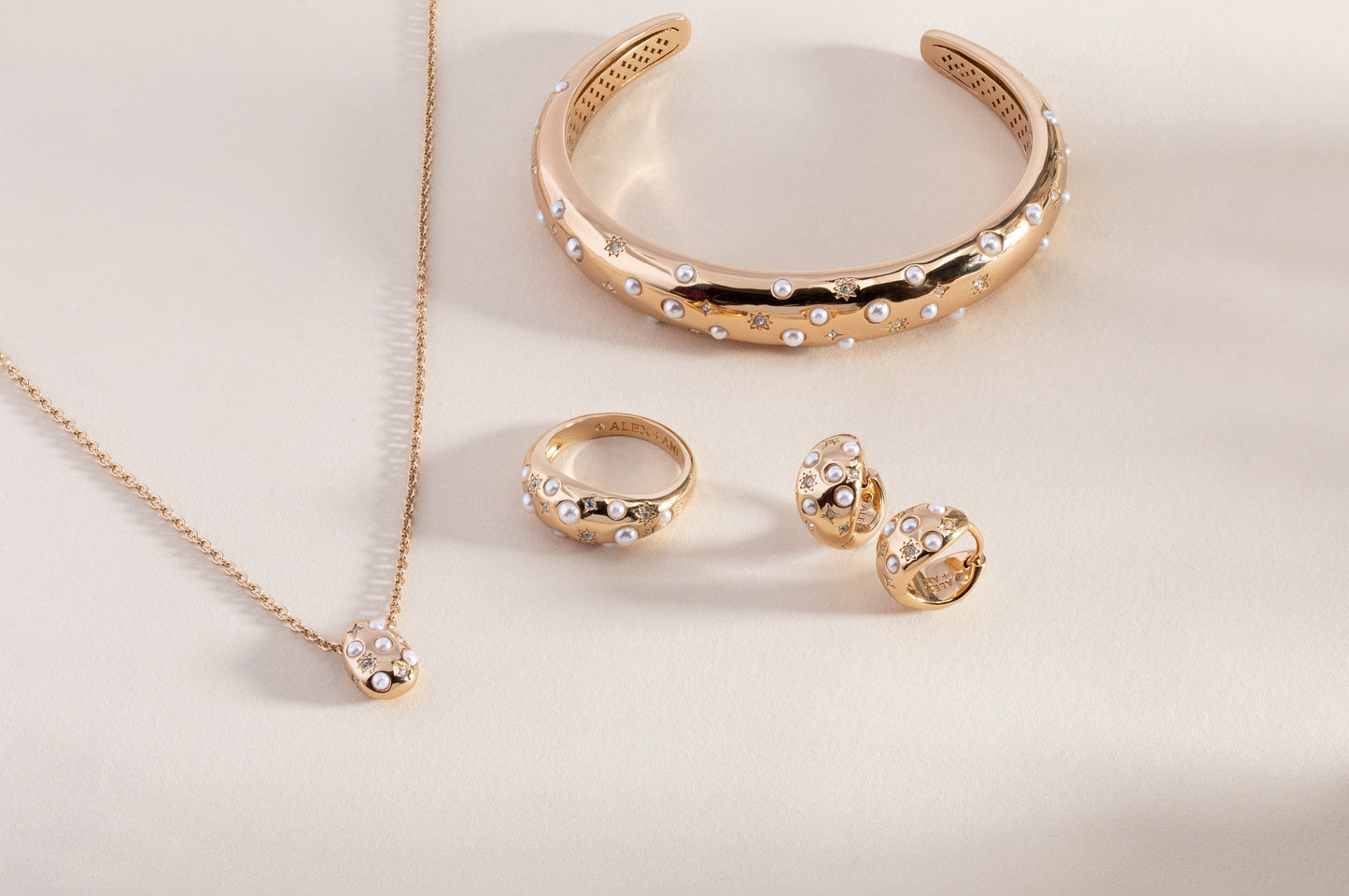 Pearl and Crystal Huggie Hoop Earrings Gold
