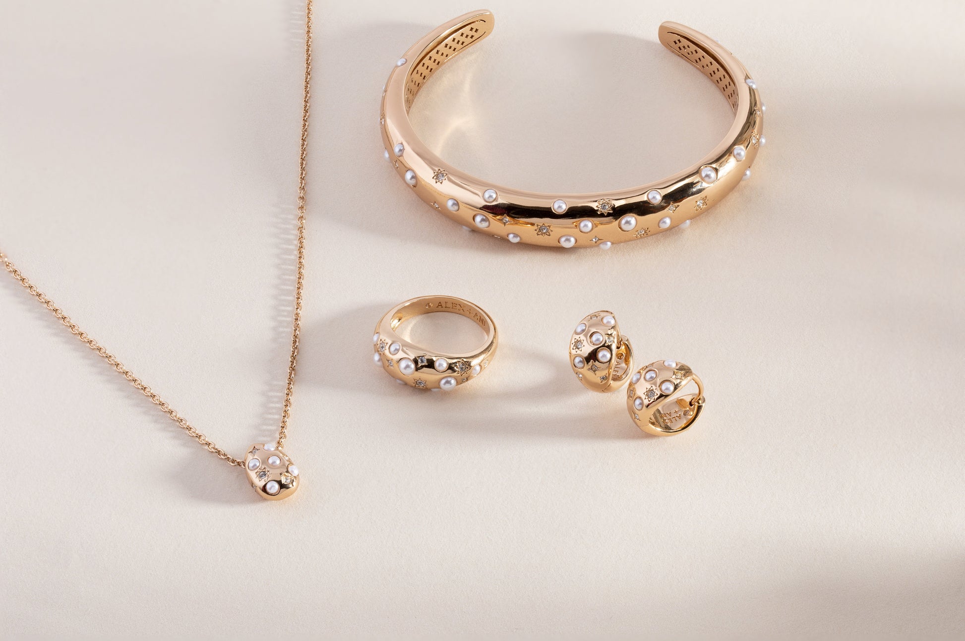 Pearl and Crystal Huggie Hoop Earrings Gold