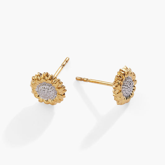 Sunflower Mini Stud Earrings Two Tone - Stainless Steel