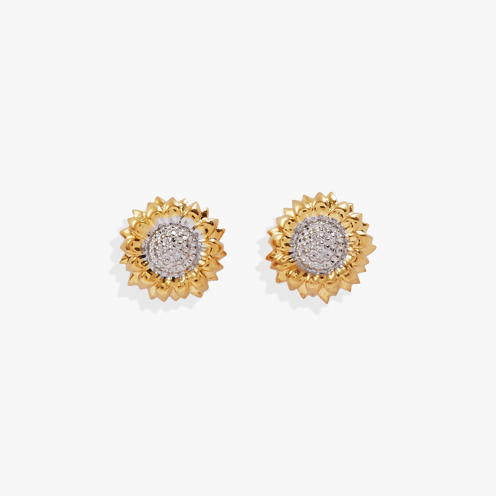 Sunflower Mini Stud Earrings Two Tone - Stainless Steel