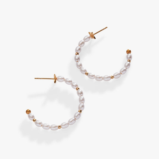 Rice Pearl Hoop Earring Gold