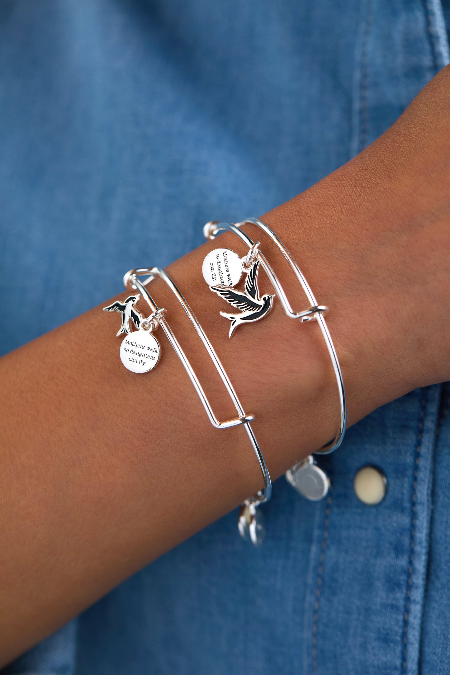 Mother & Daughter Sparrow Set of 2 Silver