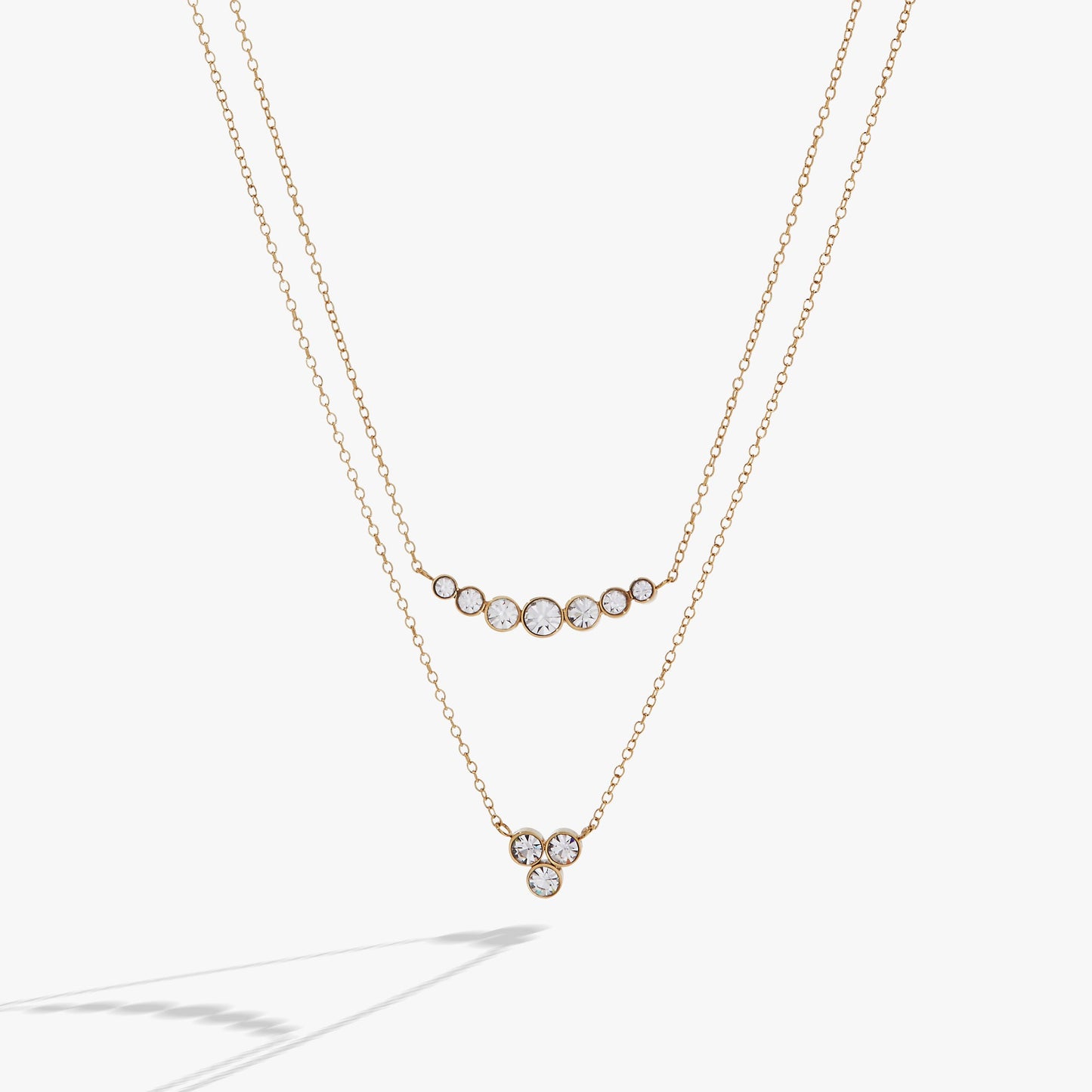 Double-Layer Crystal Necklace Stainless Steel Gold