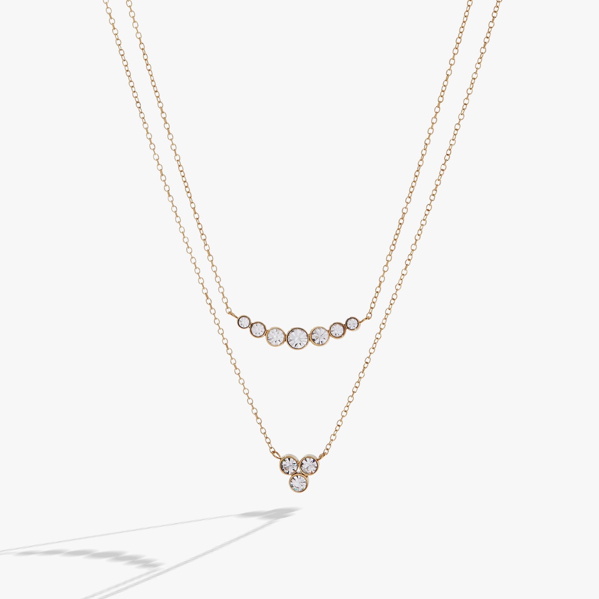 Double-Layer Crystal Necklace Stainless Steel Gold