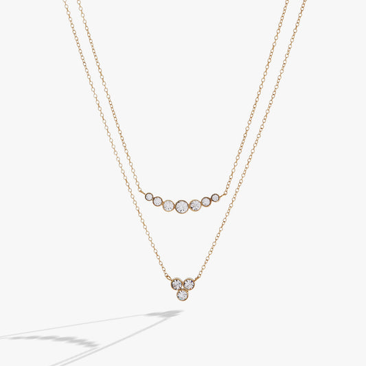 Double-Layer Crystal Necklace Stainless Steel Gold