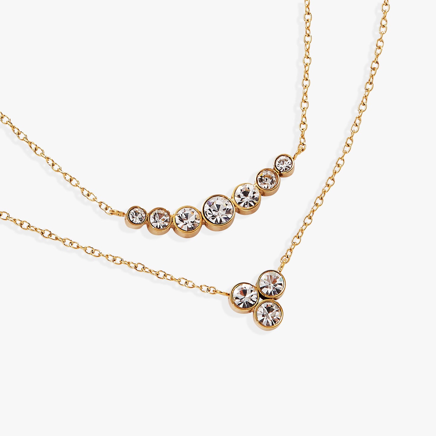 Double-Layer Crystal Necklace Stainless Steel Gold