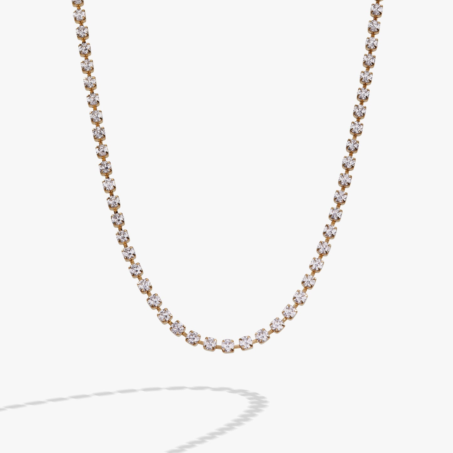Crystal Tennis Chain Necklace Stainless Steel Silver
