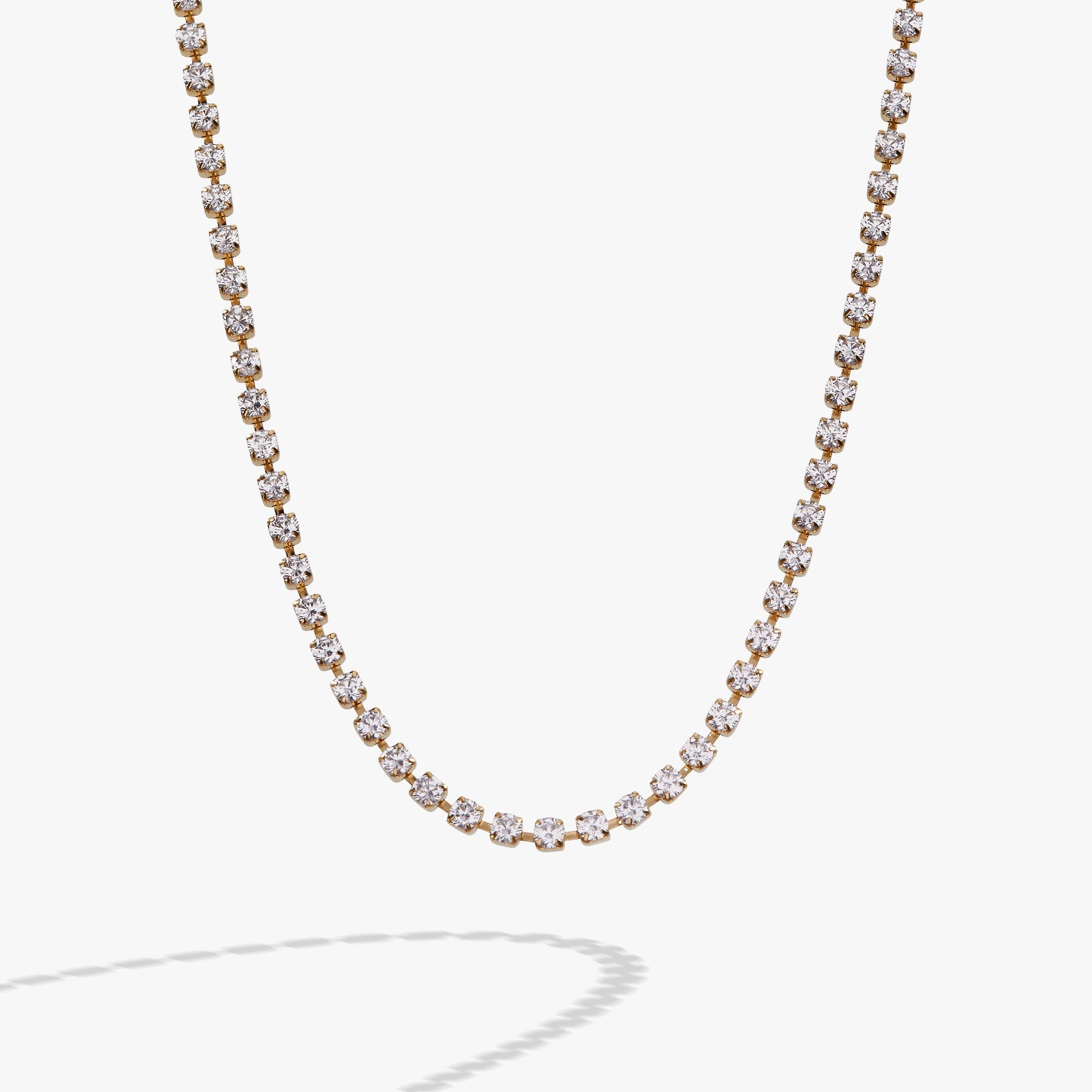 Crystal Tennis Chain Necklace Stainless Steel Silver