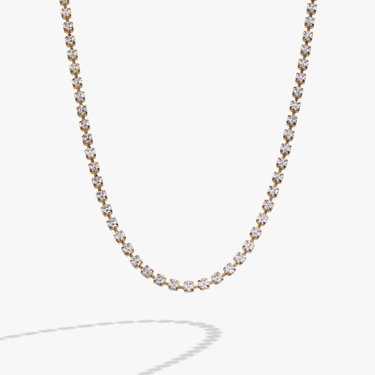 Crystal Tennis Chain Necklace Stainless Steel Silver