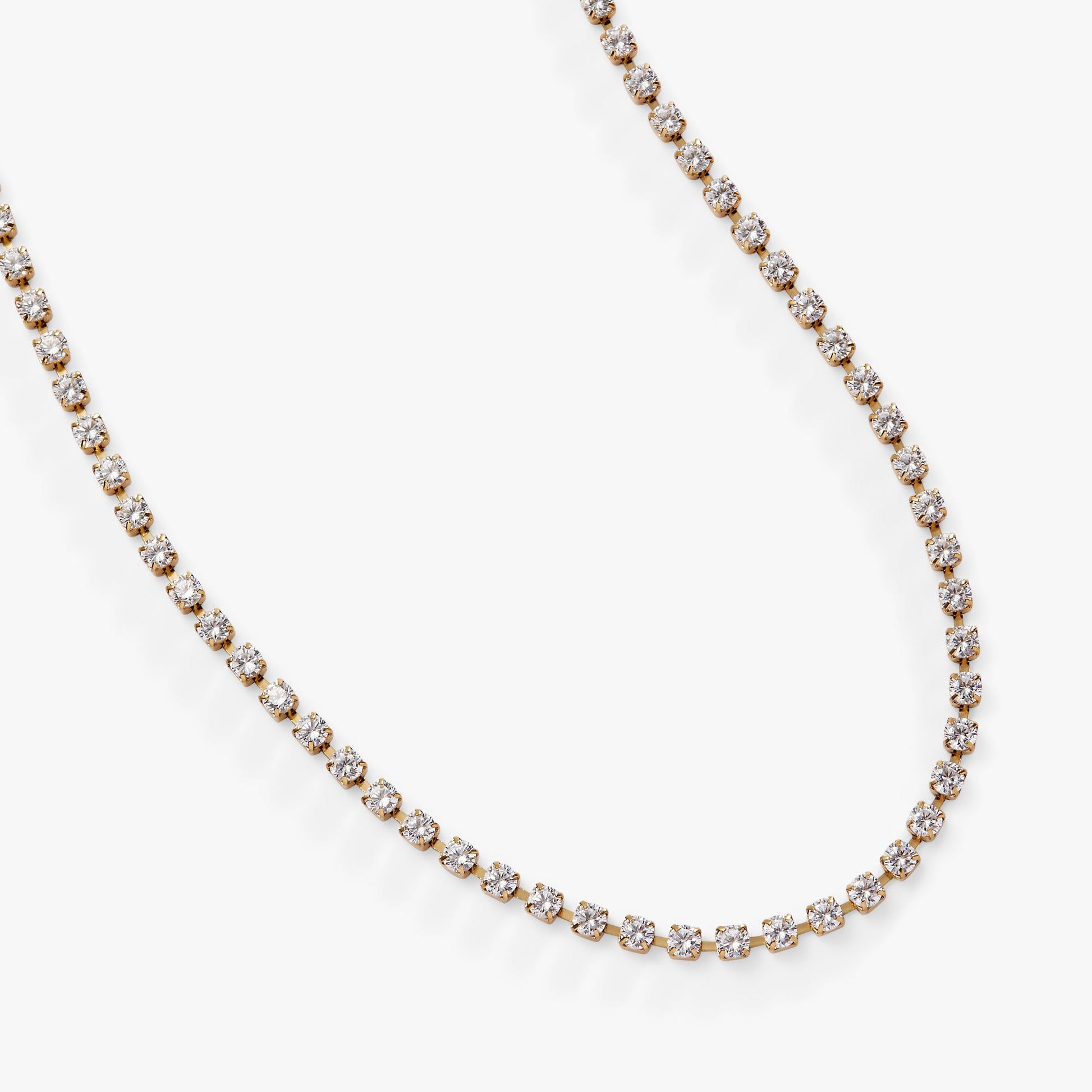 Crystal Tennis Chain Necklace Stainless Steel Silver