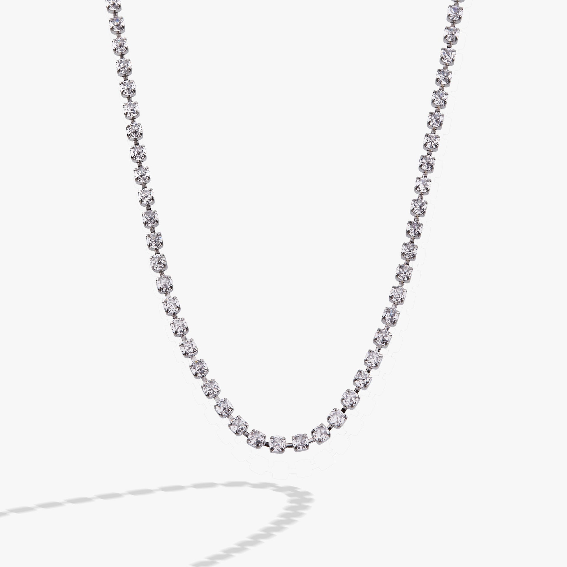 Crystal Tennis Chain Necklace Stainless Steel Silver