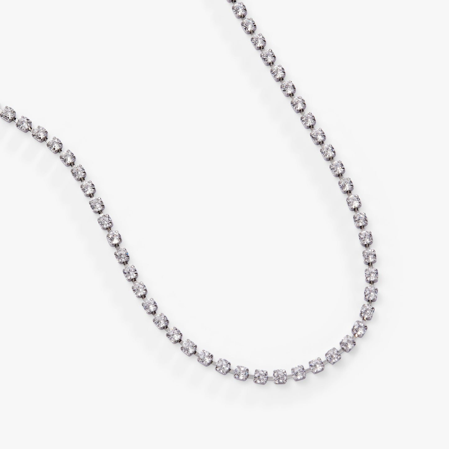 Crystal Tennis Chain Necklace Stainless Steel Silver