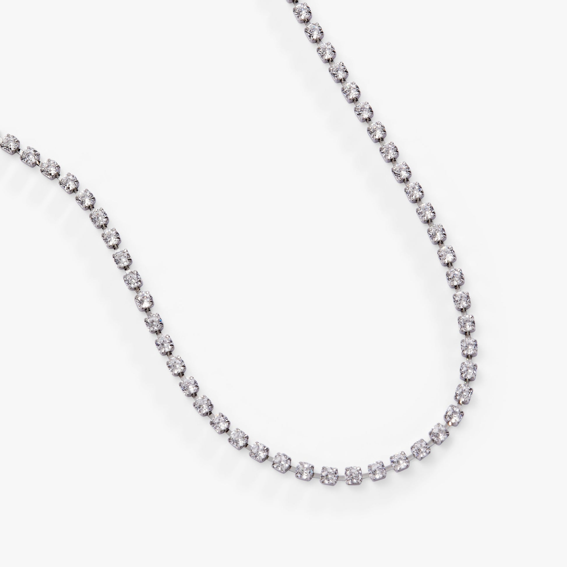 Crystal Tennis Chain Necklace Stainless Steel Silver