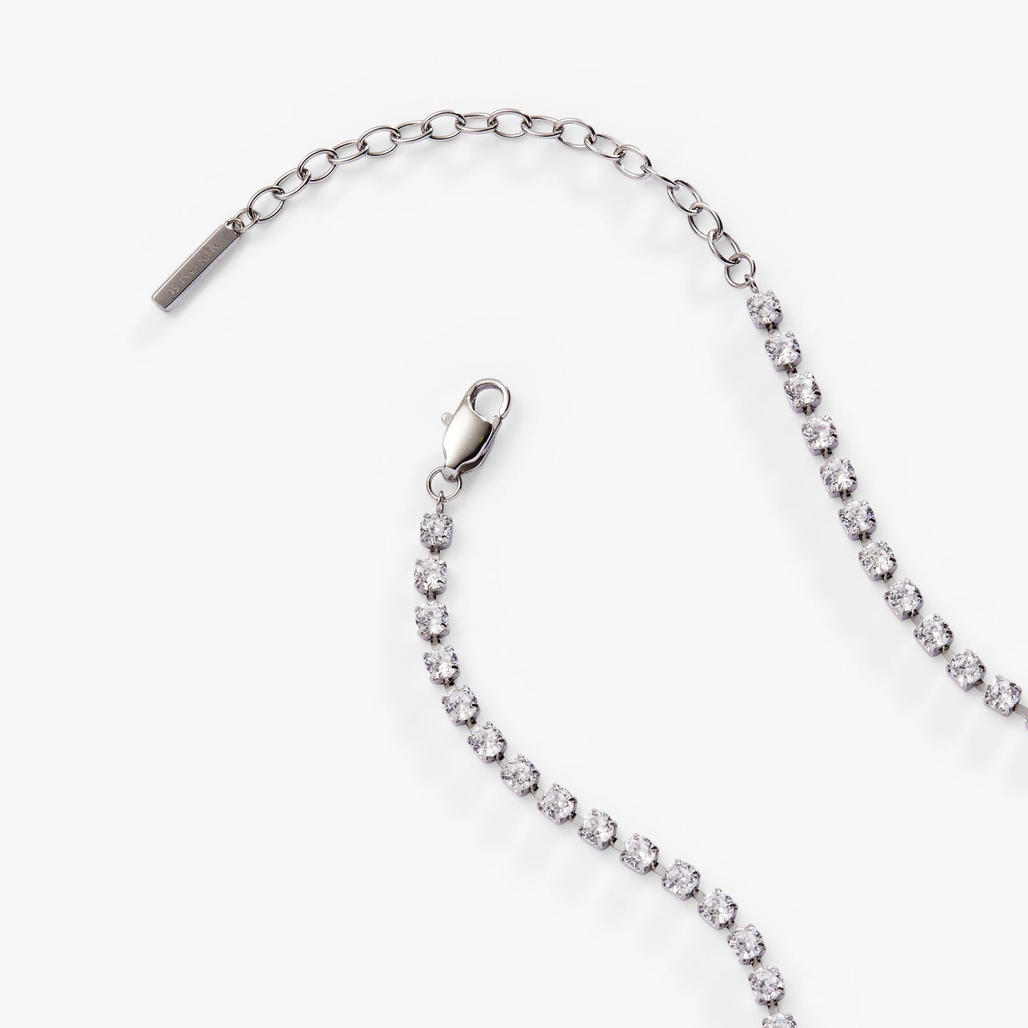 Crystal Tennis Chain Necklace Stainless Steel Silver