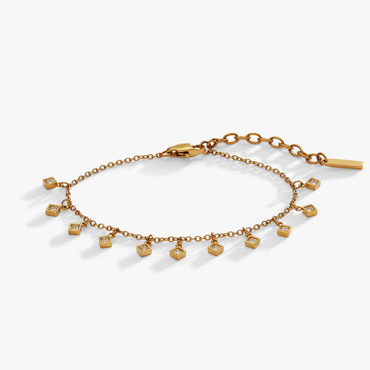Princess Cut Adjustable Bracelet Stainless Steel Gold