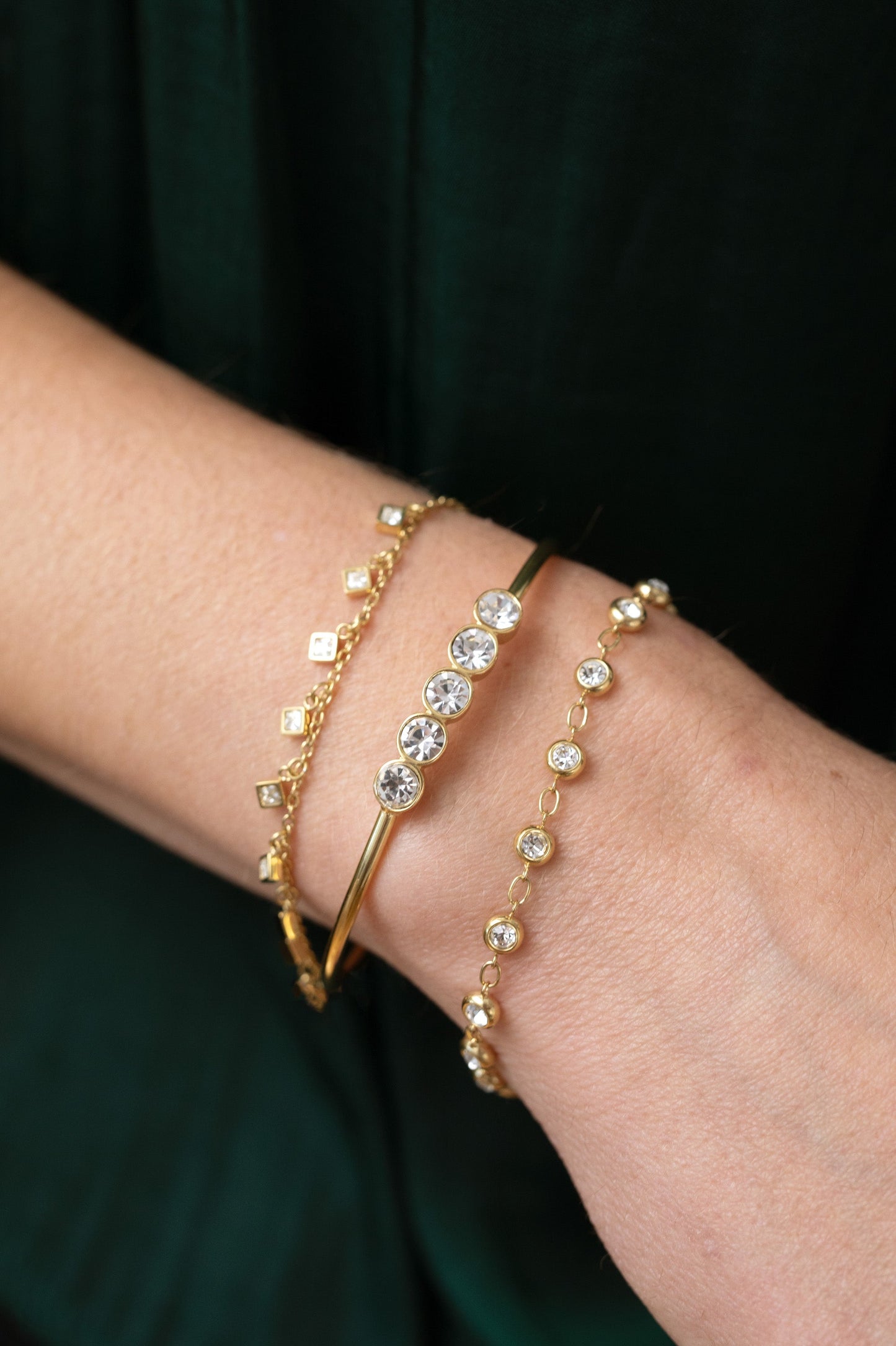 Princess Cut Adjustable Bracelet Stainless Steel Gold