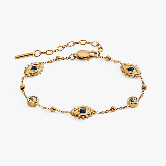 Evil Eye Satellite Chain Inline Bracelet Stainless Steel Silver