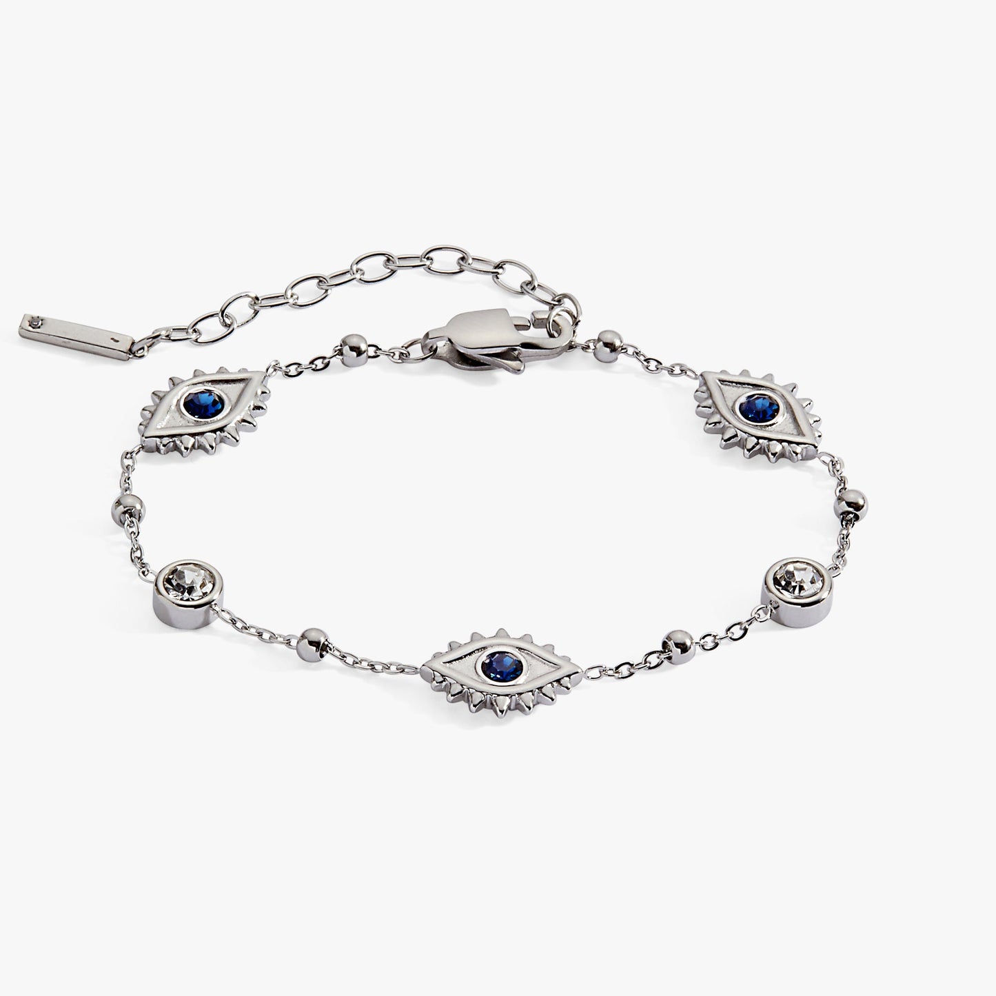 Evil Eye Satellite Chain Inline Bracelet Stainless Steel Silver