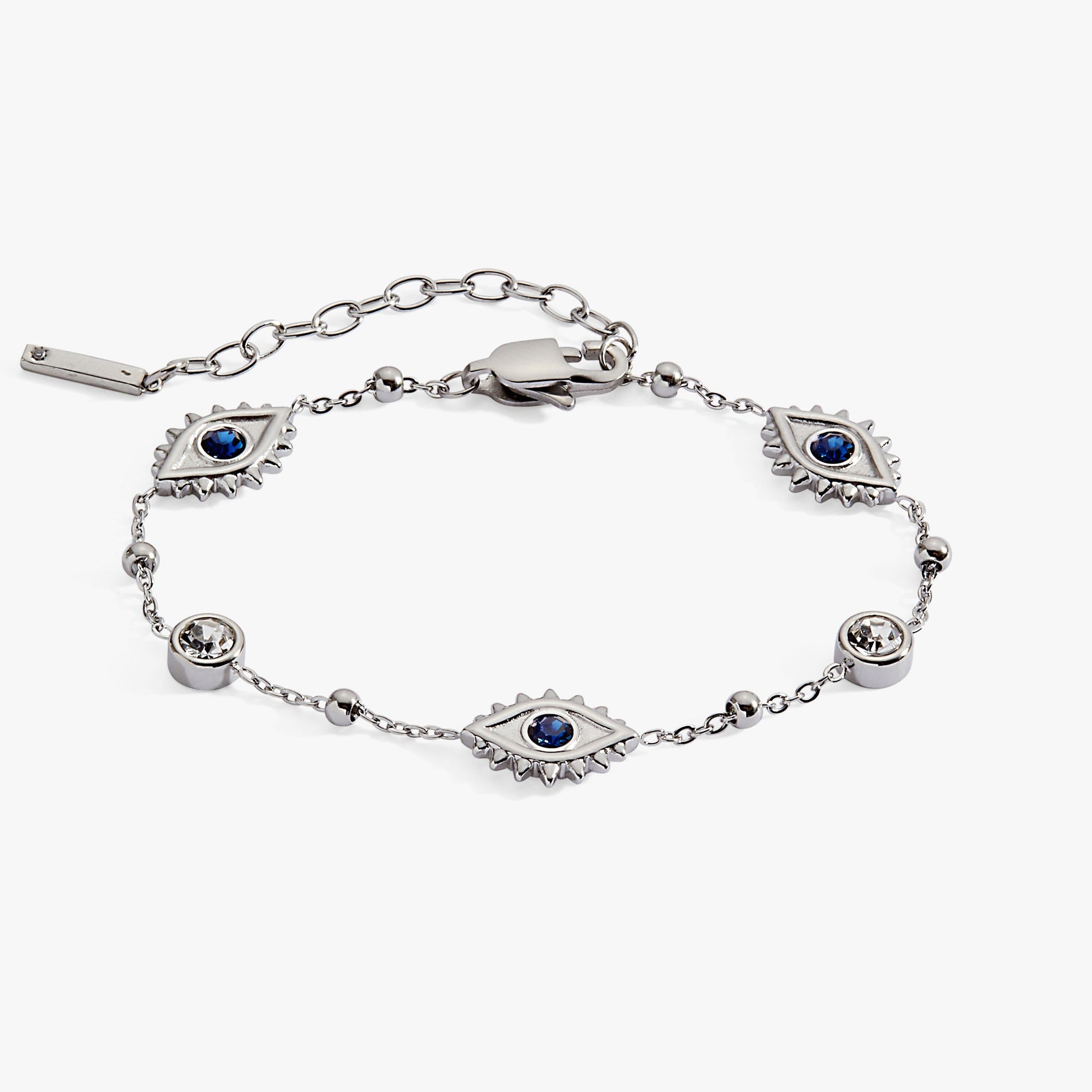 Evil Eye Satellite Chain Inline Bracelet Stainless Steel Silver