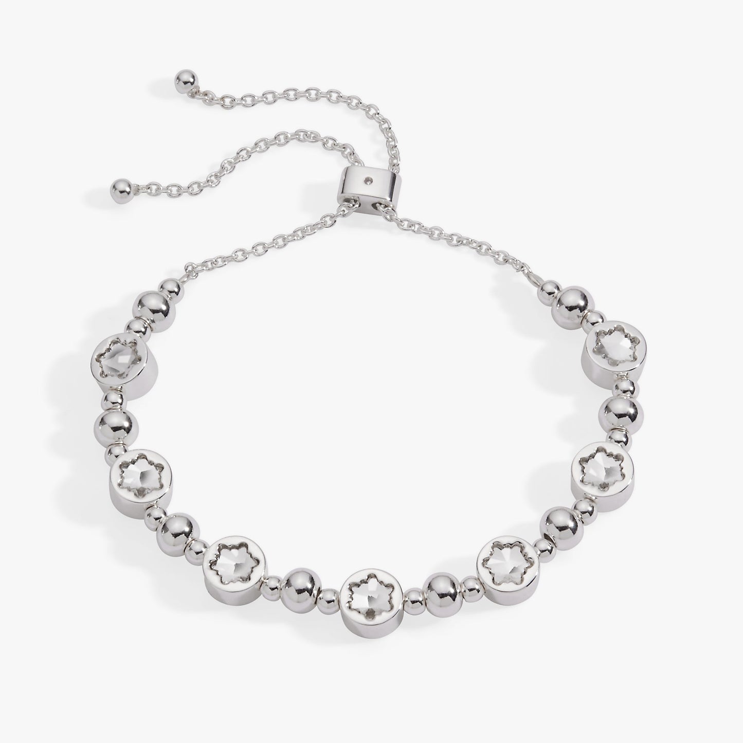 Snowflake Crystal Beaded Bolo Bracelet Silver