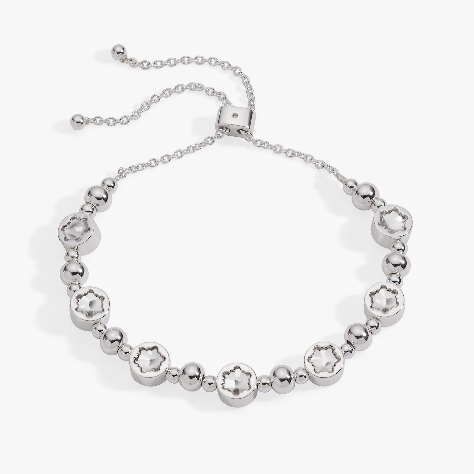 Snowflake Crystal Beaded Bolo Bracelet Silver