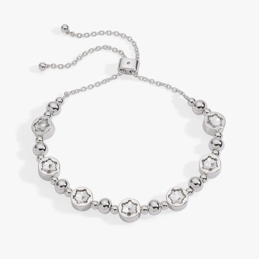 Snowflake Crystal Beaded Bolo Bracelet Silver
