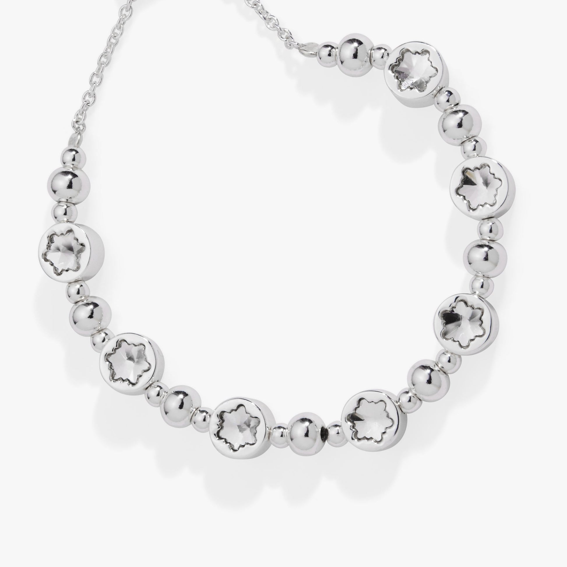 Snowflake Crystal Beaded Bolo Bracelet Silver