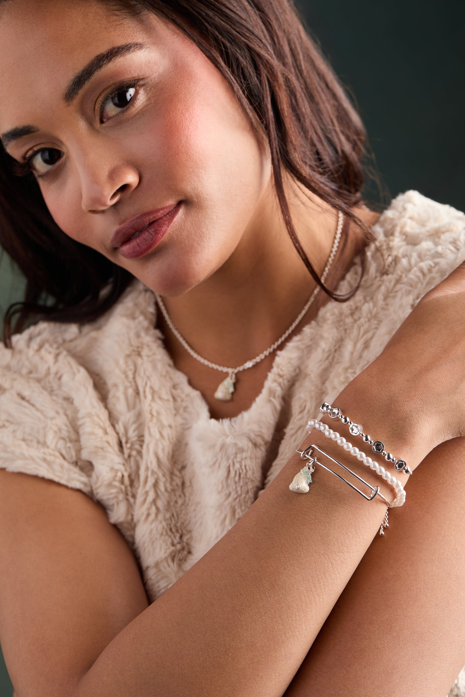 Snowflake Crystal Beaded Bolo Bracelet Silver