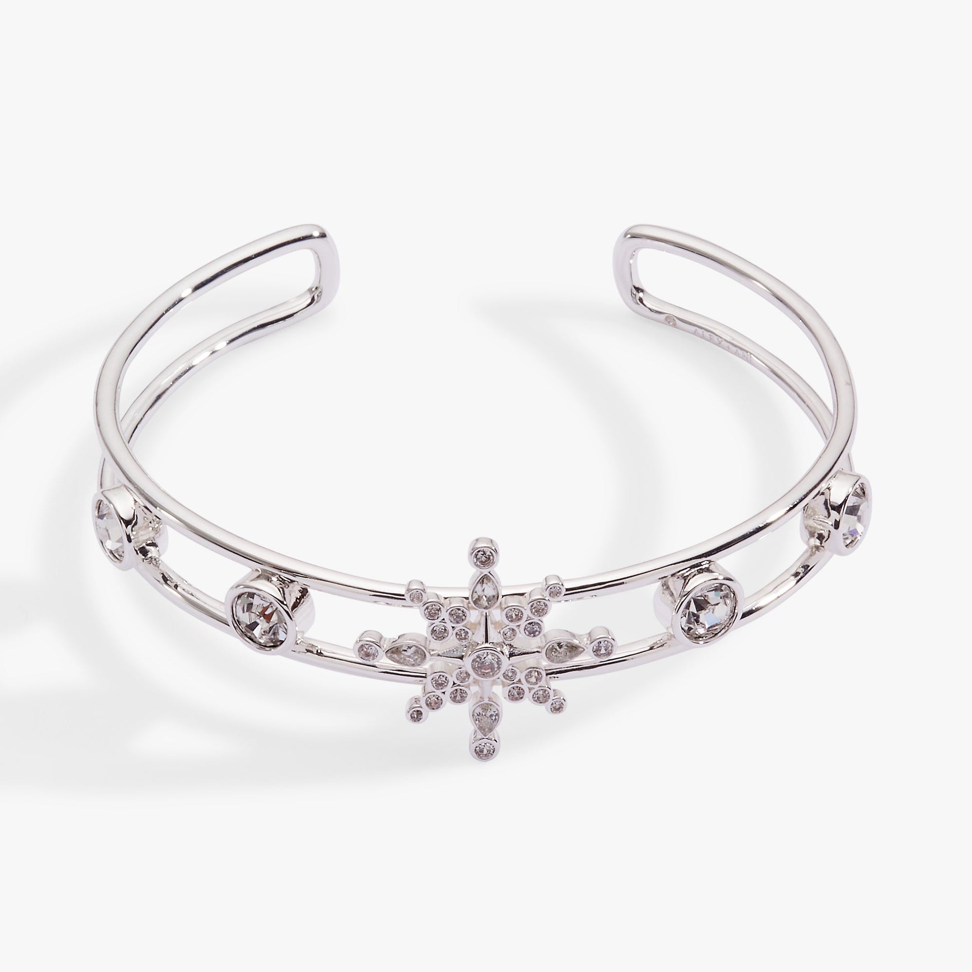 Crystal Snowflake Cuff Bracelet Silver