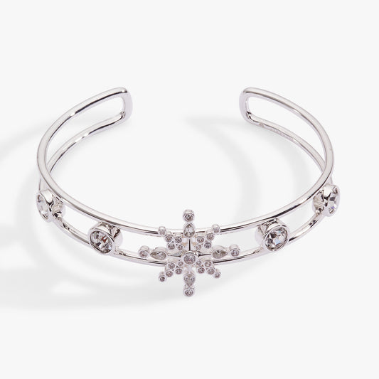 Crystal Snowflake Cuff Bracelet Silver