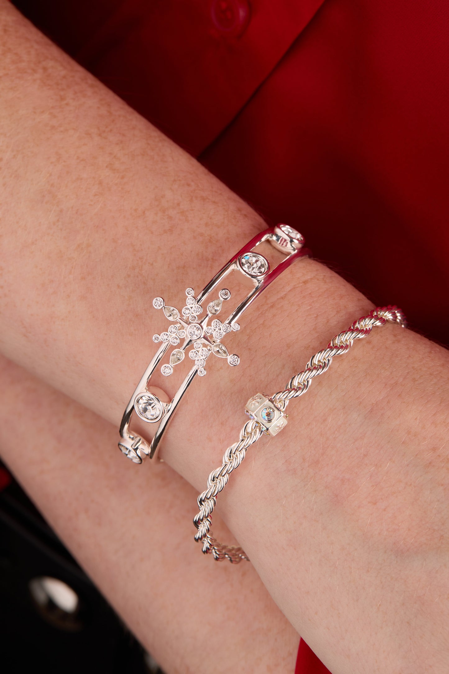 Crystal Snowflake Cuff Bracelet Silver