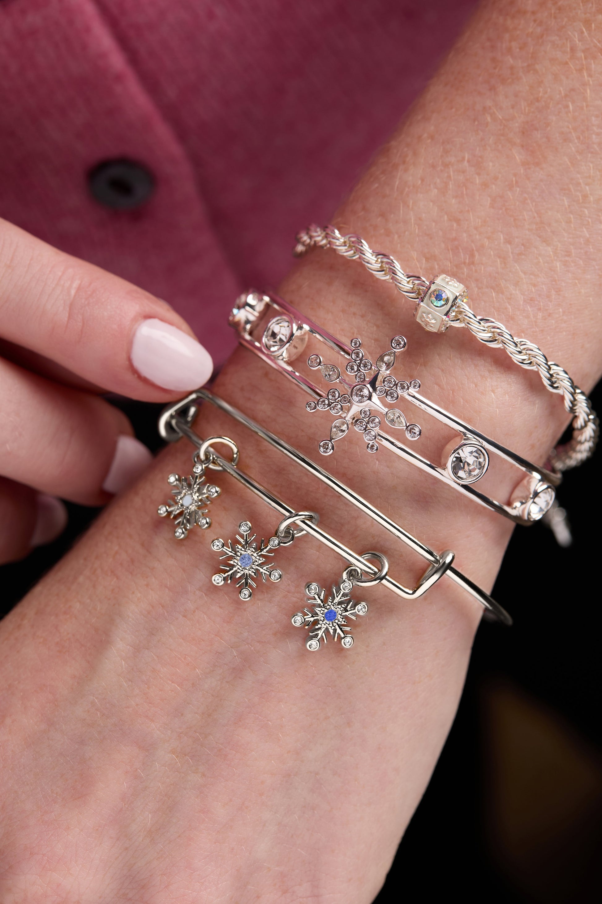 Crystal Snowflake Cuff Bracelet Silver