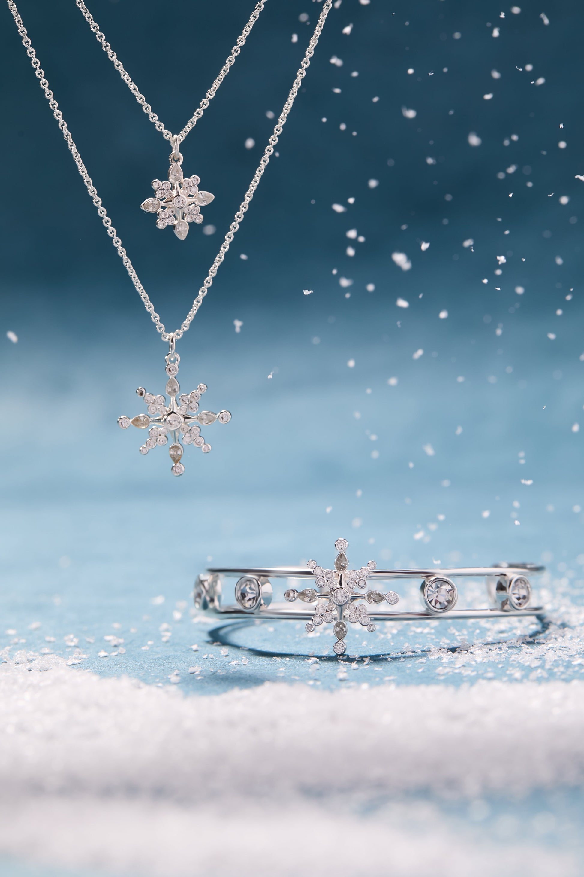 Crystal Snowflake Cuff Bracelet Silver